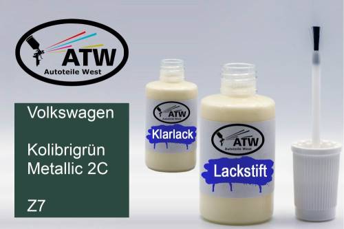 Volkswagen, Kolibrigrün Metallic 2C, Z7: 20ml Lackstift + 20ml Klarlack - Set, von ATW Autoteile West.